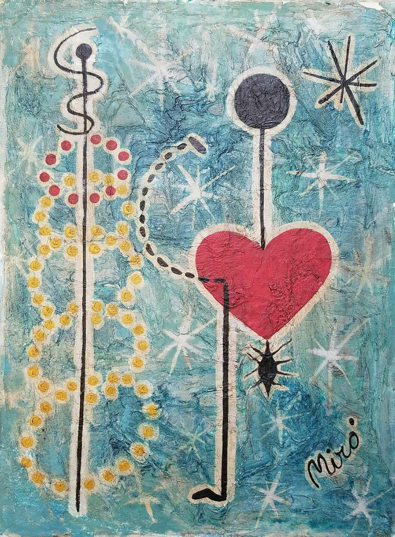 Joan Miro-(1893-1983)- Attrib (coa)-oil on paper-Size: (1 of 4)