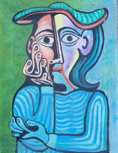 Pablo Picasso (1881-1973)-oil on canvas- ATTRIB.: Pablo Picasso (1881-1973)-oil on canvas- ATTRIB. COA-Size: 10"h X 12"w-With frame: 20.5"h X 23.5"w shipping in US $99