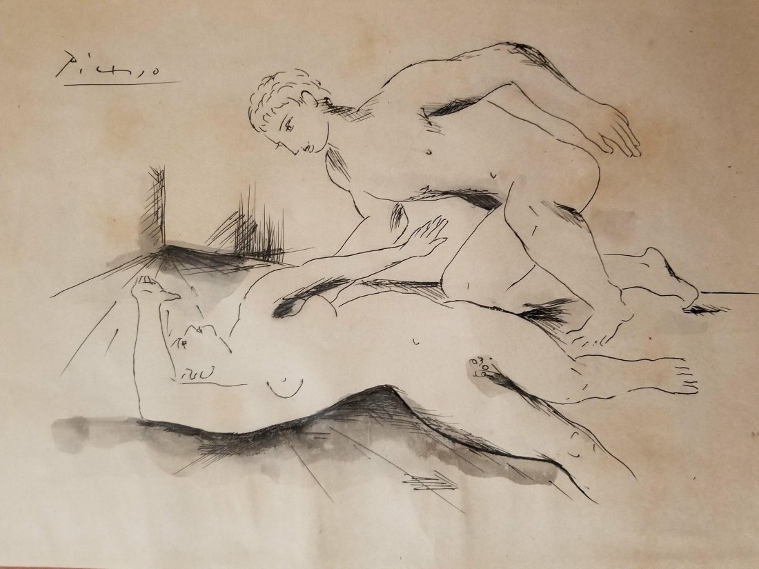Pablo Picasso (1881-1973)-Ink -water color on paper (1 of 2)