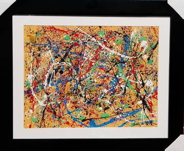 Jackson Pollock (1912-1956) House paint on paper.: Jackson Pollock (1912-1956) House paint on paper. (attrib )( coa) size: 19"h x 25"w frame 28.5"h x 34.5"w shipping in US295