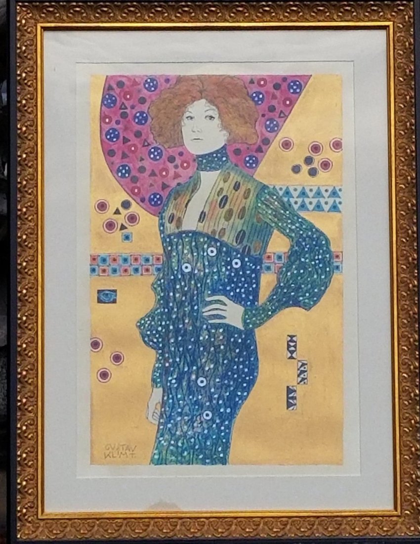 Gustav Klimt Nachlass (1862-1918)-(attrib)-Watercolor o: Gustav Klimt Nachlass (1862-1918)-(attrib)-Watercolor on Paper-22"h X 14.5"w-With Frame: 28"h X 21"w-Shipping within the USA: $149.00
