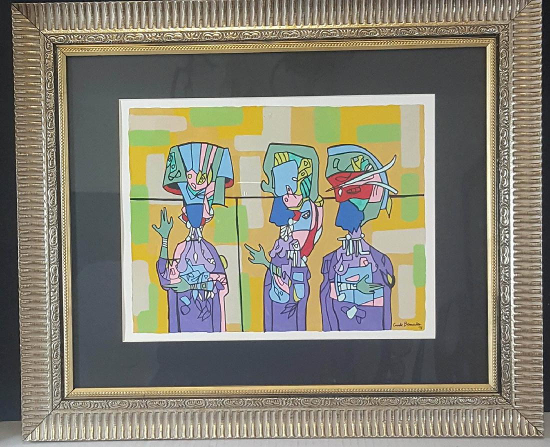 Cundo Bermudez (1914-2008)(coa)Cuban Painter and: Cundo Bermudez (1914-2008)-(-Attrib-coa)Cuban Painter and Muralist, who created works in the Modernism style ,Water color on paper size:11"h x 14"w ,frame :19"h x 32"w shipping in US$99