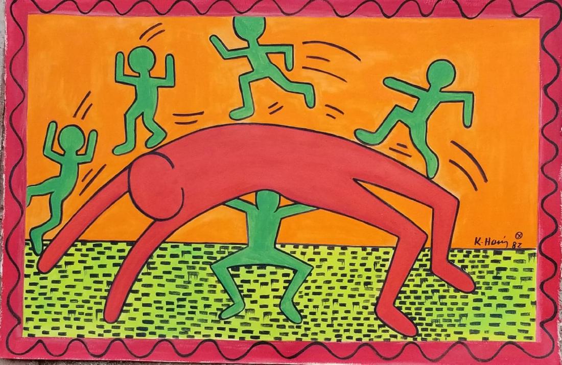 Keith Haring (1958-1990) Was the American artist whose: Keith Haring (1958-1990) Was the American artist whose pop art and graffiti-like work grew out of the New York City street culture of the 1980s.(Attrib - Coa)- water color on paper-Size: 14.75"h x 22.