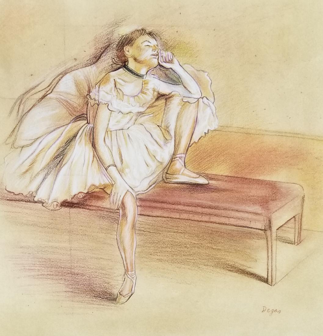 Edgar Degas-Girl dancer-Colored pastel on paper(Attrib-: Edgar Degas-Girl dancer-Colored pastel on paper(Attrib- COA)-Size: 13"h X 13,"w-With Frame. shipping in US $149