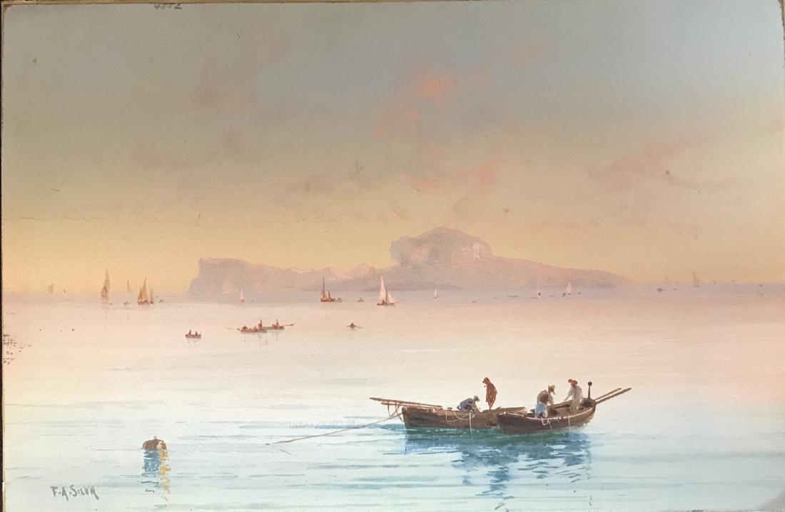 Francis Augustus Silva (1835 - 1886): Francis Augustus Silva was active/lived in New York.,Watercolor / Paper on board, Measures 9,5" x 6,5" shipping use $99