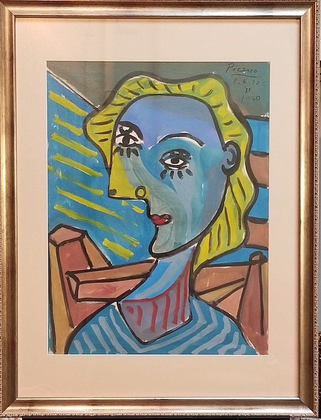 Pablo Picasso was a Spanish painter, sculptor,: Pablo Picasso was a Spanish painter, sculptor, printmaker, ceramicist, stage designer, poet and playwright who spent most of his adult life in France.- Watercolor on paper- Attrib COA- 23"H X 17.25"W-