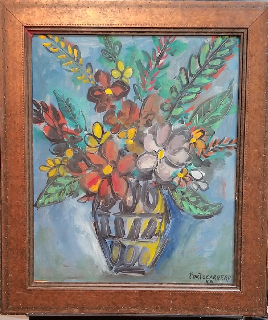 Rene Portocarrero (1912-1986) Cuban Artist (attrib: Rene Portocarrero (1912-1986) Cuban Artist (attrib -coa) Oil on wood- Signed Portocarrero - 56 , Size: 24"h x 20"w - Comes with frame - Shipping in US $149