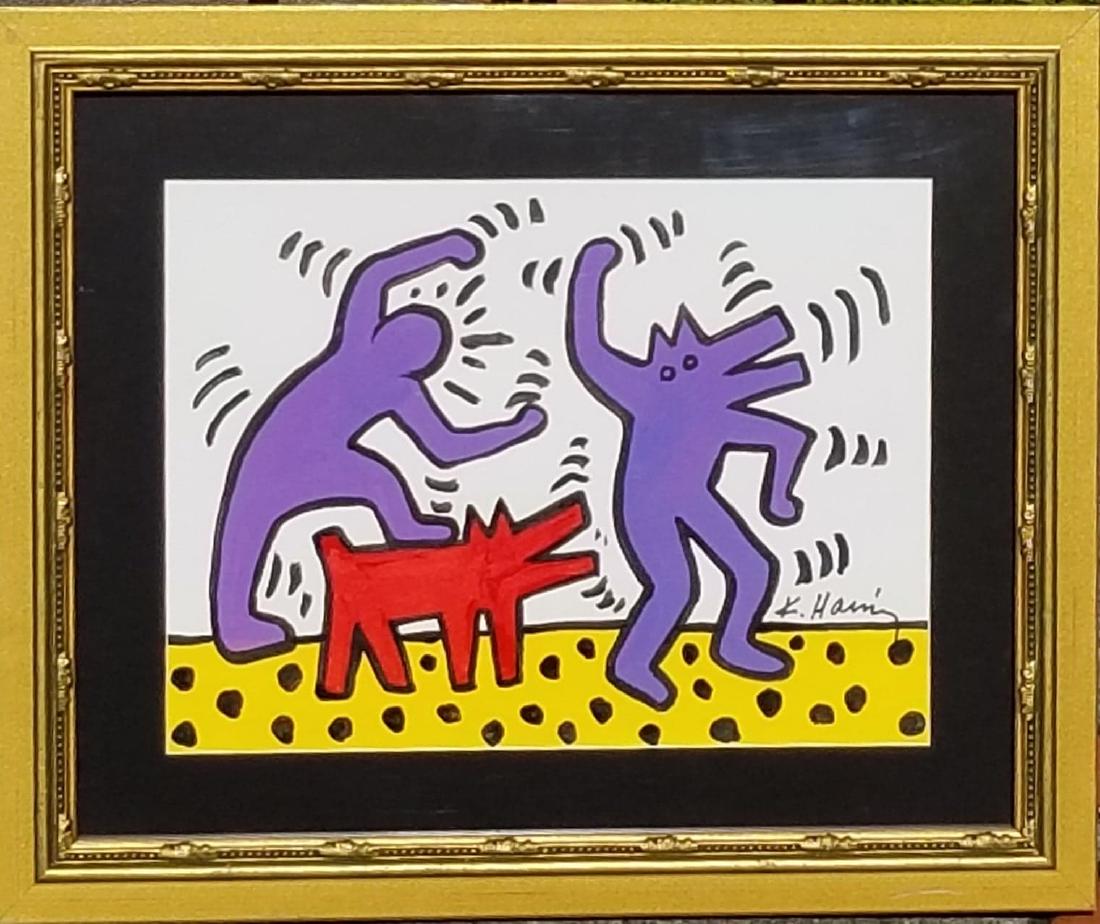 Keith Haring (1958-1990) Was the American artist whose: Keith Haring (1958-1990) Was the American artist whose pop art and graffiti-like work grew out of the New York City street culture of the 1980s.(Attrib - Coa)- water color on paper-Size: 12"h x 16"w -