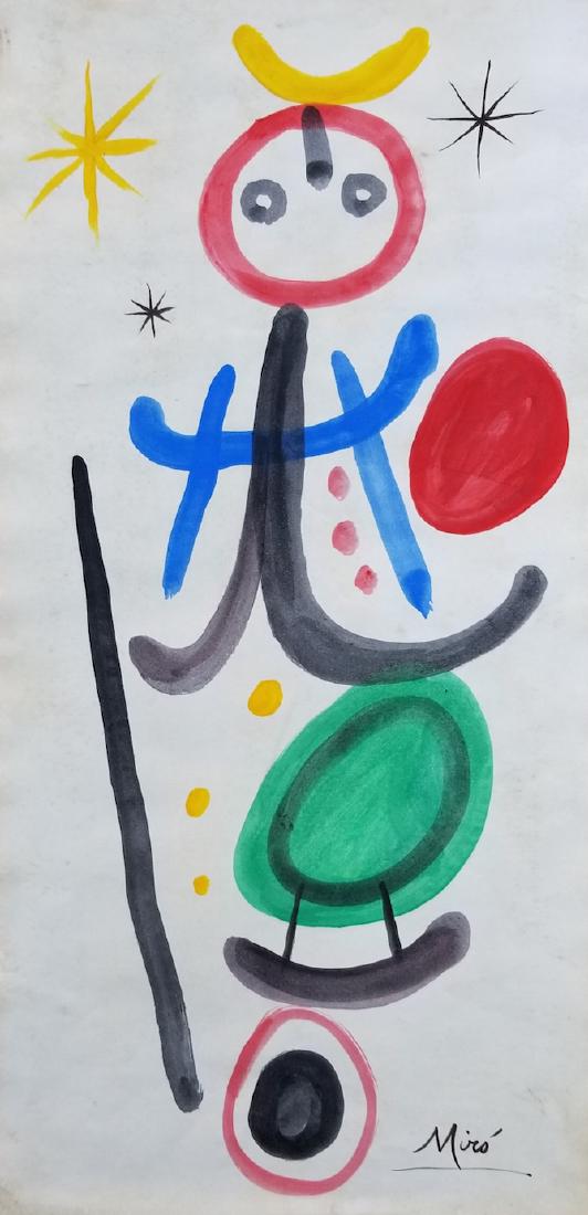 Joan Miro (1893-1983)- Spanish Painter, sculptor ad: Joan Miro (1893-1983)- Spanish Painter, sculptor ad ceramicist born in Barcelona.- Watercolor on Paper- ATTRIB. COA- Size: 24"h X 12"w - w/frameShipping within the U.S. $149