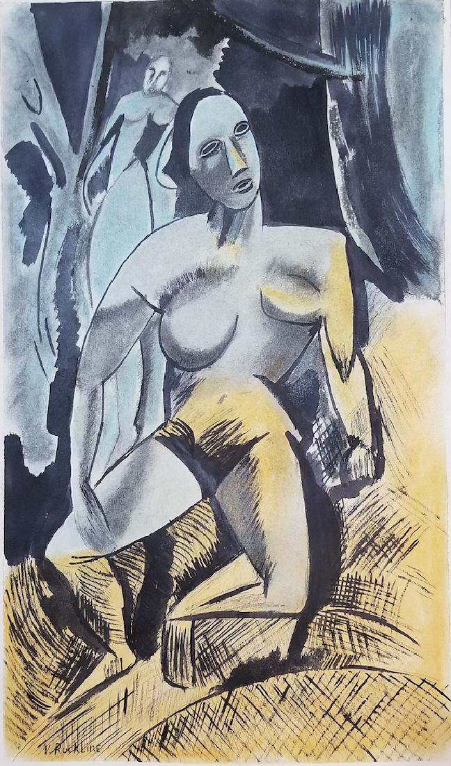 Vera Schlesinger Rockline was: Vera Schlesinger Rockline was active/lived in Russian Federation, France.__Vera Rockline is known for non objective, nude figure, portrait.Water color on paper , lower left . Size:23.25"h x 13.75"w .W