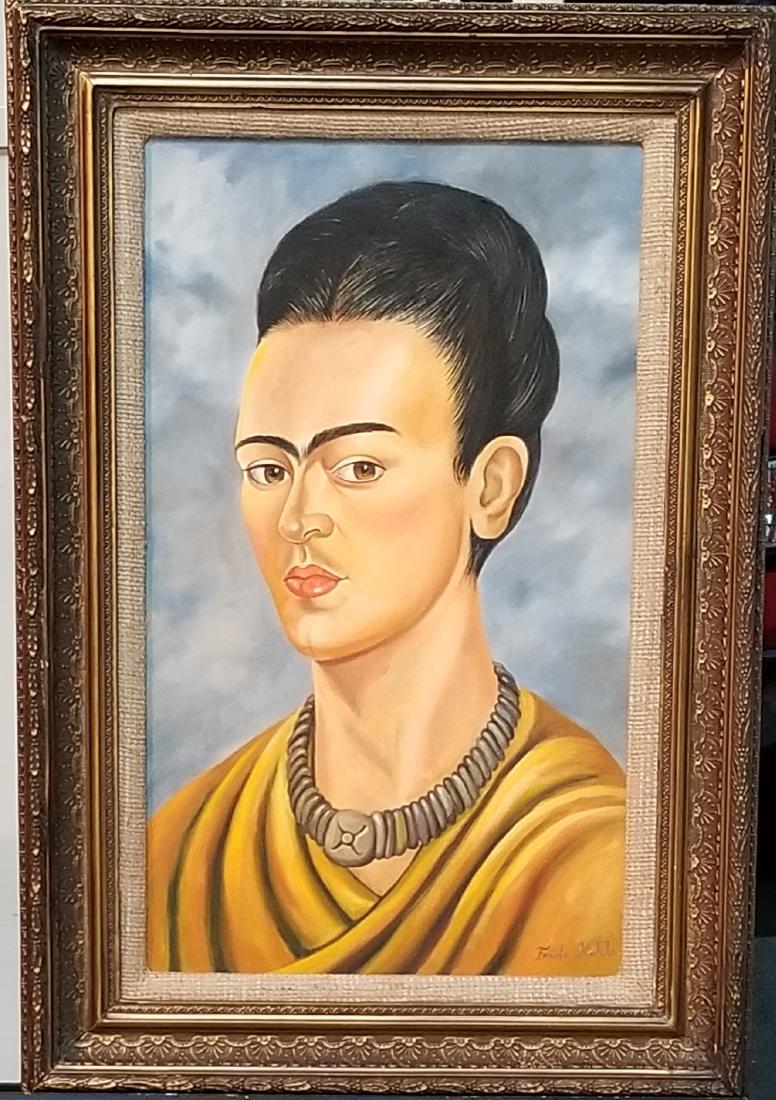 Frida Kahlo (1907-1954)in the style of, was a Mexican: Frida Kahlo (1907-1954) was a Mexican i painter who painted many self - portraits. Inspired by Mexican popular culture she employed a native folk art style to explore questions of identity, post-colon