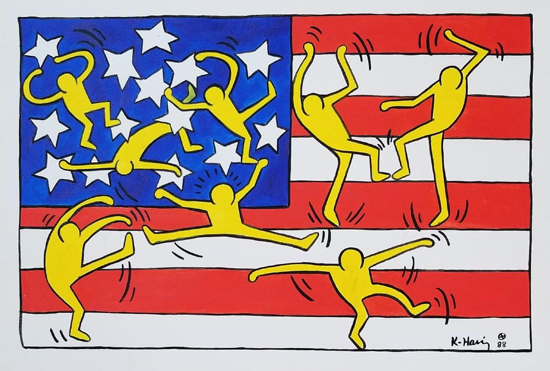Keith Haring (1958-1990) Was the American artist whose: Keith Haring (1958-1990) Was the American artist whose pop art and graffiti-like work grew out of the New York City street culture of the 1980s.(attrib-Certificated of authenticity-)- water color on p