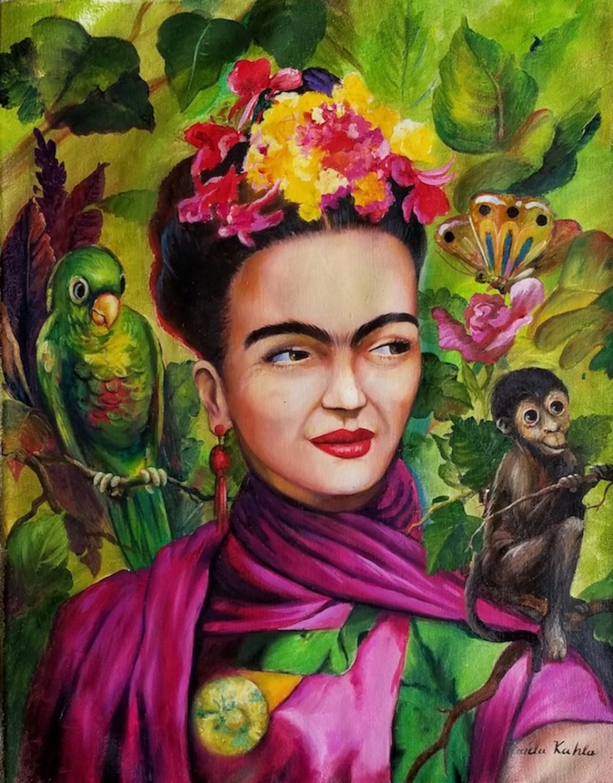 Frida Kahlo (1907-1954) was a Mexican painter , in: Frida Kahlo (1907-1954) was a Mexican painter who painted many self - portraits. Inspired by Mexican popular culture she employed a native folk art style to explore questions of identity, post-colonia
