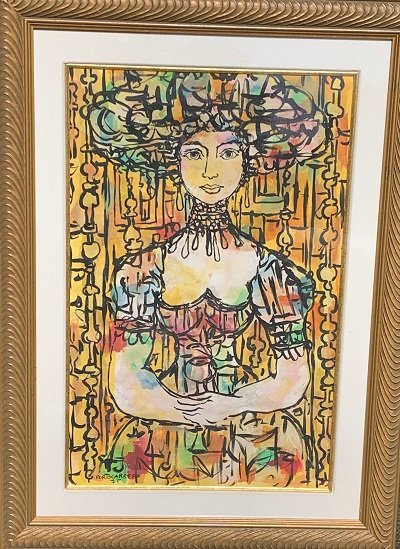 Rene Portocarrero. Watercolor on paper, (attrib): Rene Portocarrero. Watercolor on paper. attrib-Certificated of authenticity. Size:27.5"h x 17.5"w. come with frame shipping in US $199.00