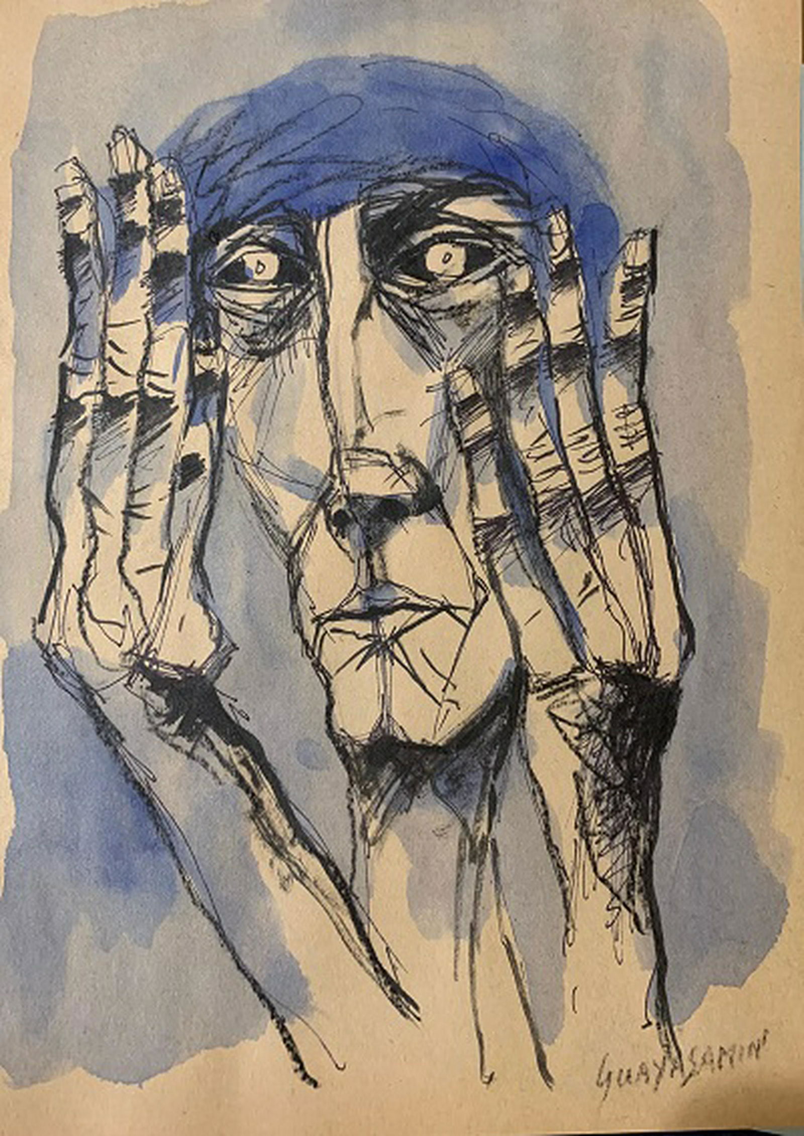 Oswaldo Guayasamin . Watercolor on paper. (attrib): Oswaldo Guayasamin . Watercolor on paper. attrib-Certificated of authenticity. Size:11"H X 8.5"W. come with frame shipping in US $109.00 .