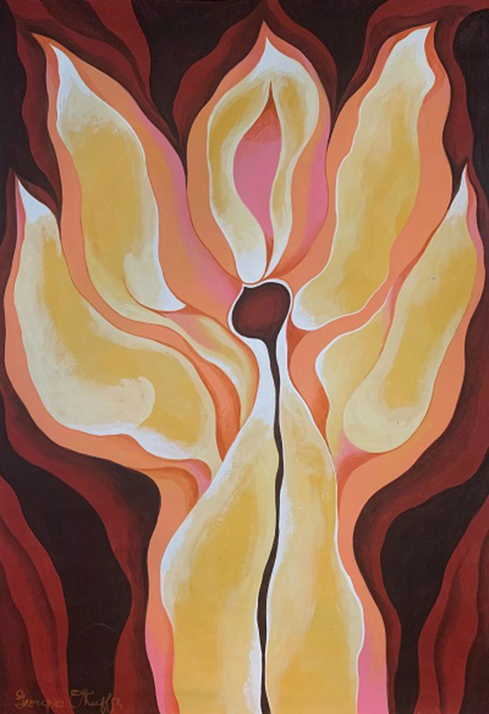 Georgia O'keefe. Watercolor on paper, (attrib-Certif: Georgia O'keefe. Watercolor on paper, (attrib-Certificated of authenticity-)- Size 15"h x 10.5 "w , come with frame, shipping in US $ 129