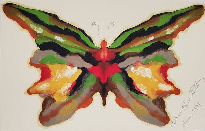 ALBERT BIERSTADT GREEN BUTTERFLY.  WATERCOLOR ON PAPER. (1 of 2)