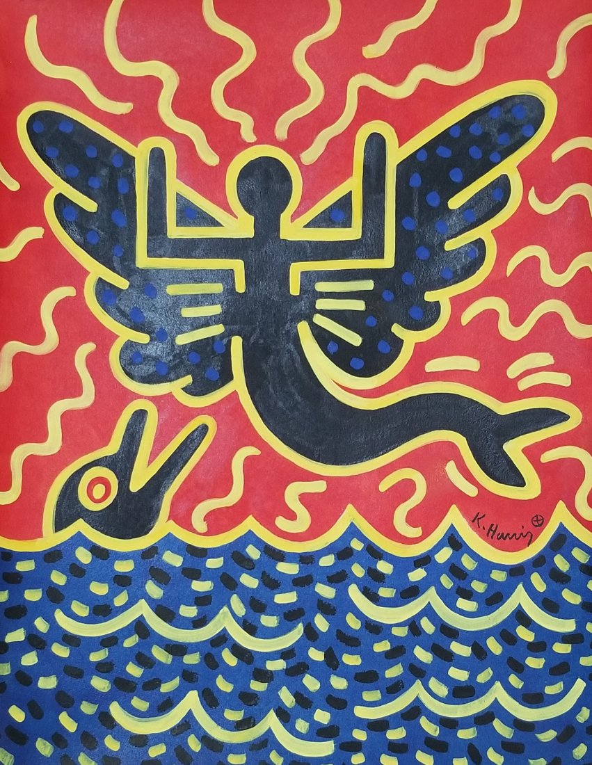 Keith Haring (1958-1990) Was the American artist whose: Keith Haring (1958-1990) Was the American artist whose pop art and graffiti-like work grew out of the New York City street culture of the 1980s.come with the private collector ,ANNAS GALLERY.(attrib-C