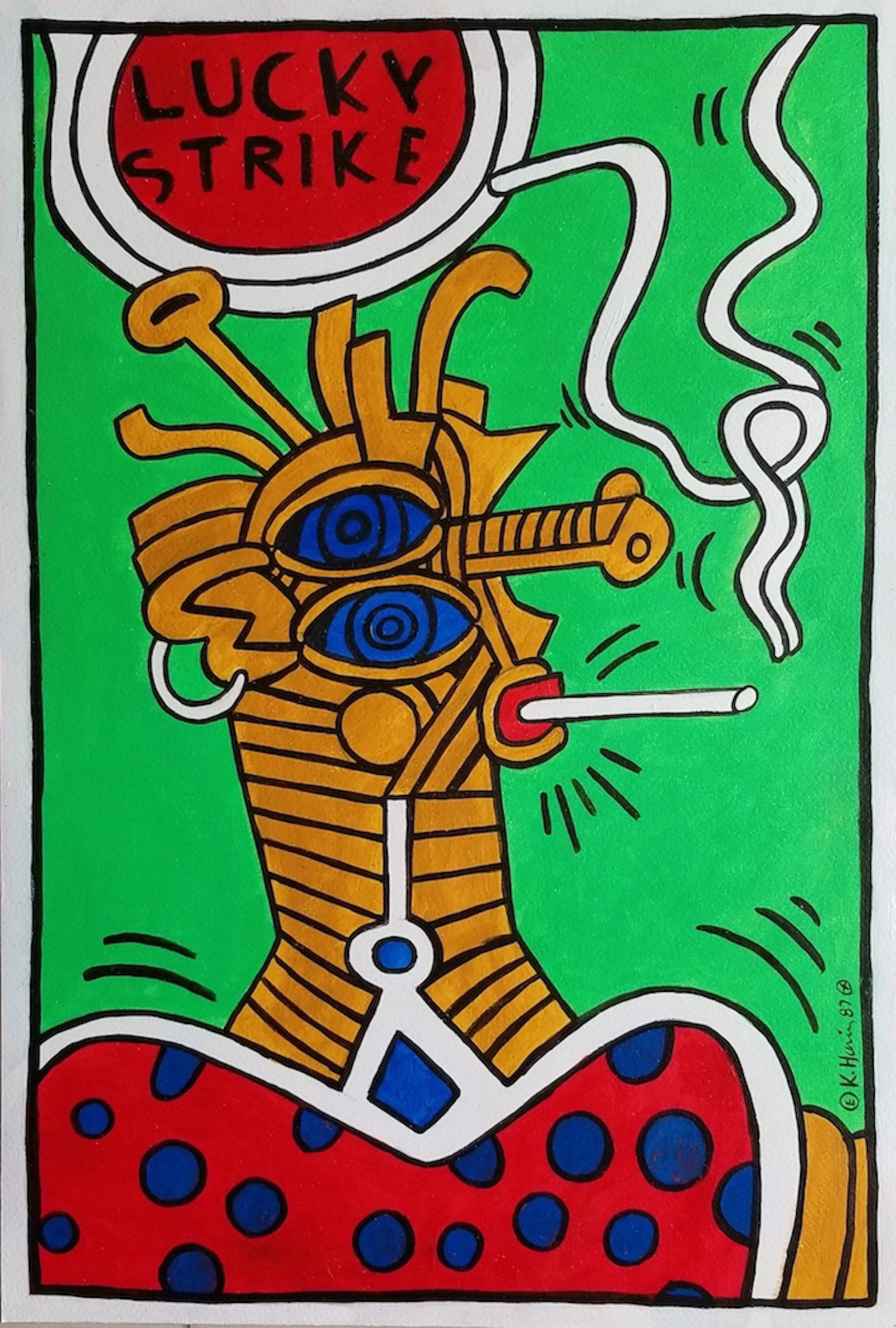 Keith Haring (1958-1990) Was the American artist whose: Keith Haring (1958-1990) Was the American artist whose pop art and graffiti-like work grew out of the New York City street culture of the 1980s.(attrib-Certificated of authenticity-)- water color on p