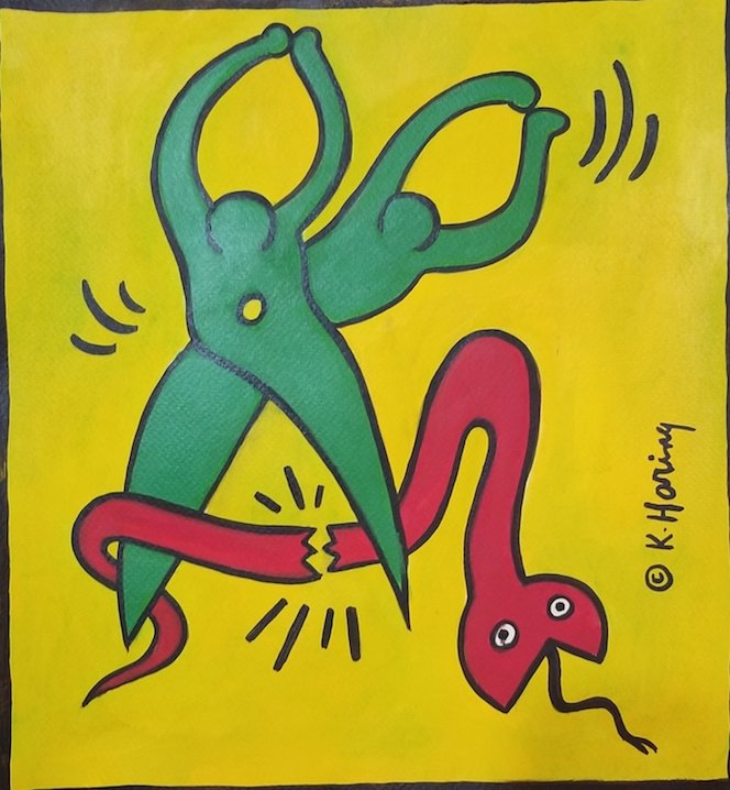 Keith Haring (1958-1990) Was the American artist whose: Keith Haring (1958-1990) Was the American artist whose pop art and graffiti-like work grew out of the New York City street culture of the 1980s.(attrib-Certificated of authenticity-- GOUACHE on paper-