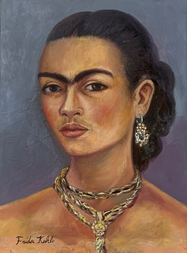 FRIDA KAHLO. OIL ON CANVAS. (attrib-Certificated of: FRIDA KAHLO. OIL ON CANVAS. (attrib-Certificated of authenticity-)- Size 16"H X 12"w , come with frame, shipping in US $ 149
