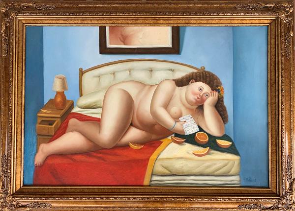 FERNANDO BOTERO. OIL ON CANVAS. DESNUDA ACOSTADA.: FERNANDO BOTERO. OIL ON CANVAS. DESNUDA ACOSTADA. attrib-Certificated of authenticity. Size:23.5"H X 36"w. come with frame shipping in US $159.00 .