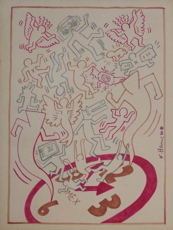 Consignment ,Keith Haring (1958-1990) Was the American: Consignment ,Keith Haring (1958-1990) Was the American artist whose pop art and graffiti-like work grew out of the New York City street culture of the 1980s.Certificated of authenticity-- Water color 