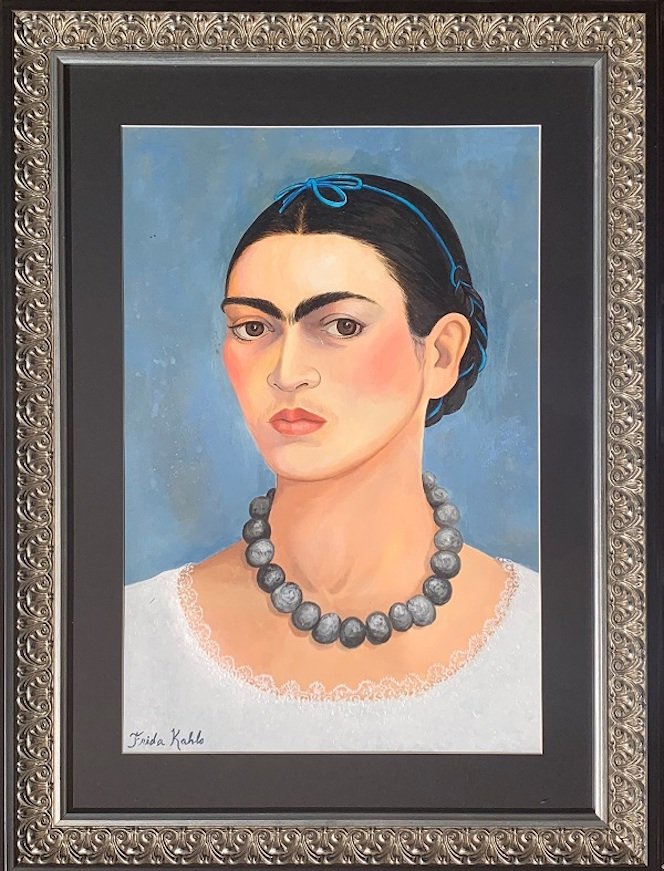 FRIDA KAHLO. MIXEDMEDIA ON CARDBOARD.: FRIDA KAHLO. MIXEDMEDIA ON CARDBOARD. (attrib-Certificated of authenticity) Size: 19"H X 12 "w come with frame shipping in US $159.00 . By registering to bid for this auction either in-house or online