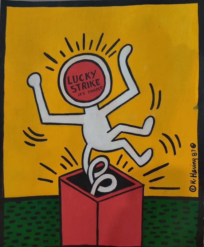 Keith Haring (1958-1990) Was the American artist whose: Keith Haring (1958-1990) Was the American artist whose pop art and graffiti-like work grew out of the New York City street culture of the 1980s.(attrib-Certificated of authenticity-- GOUACHE on paper-