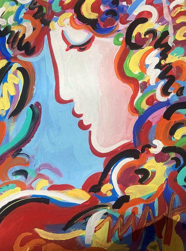 PETER MAX, GOUACHE ON CARDBOARD. (American/German, b.: PETER MAX, GOUACHE ON CARDBOARD. (American/German, b. 1937) is a famed illustrator and graphic artist who specializes in Pop Art and Neo Expressionism ,and is known for his generous use of vibrant col