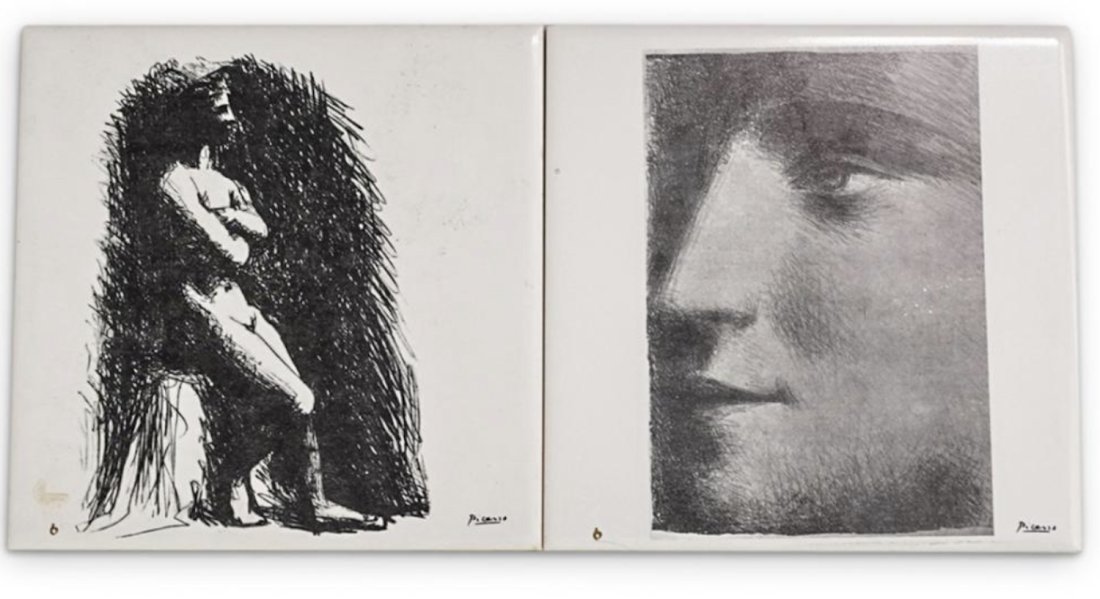 Two Picasso porcelain tiles. depicting figures, signed "Picasso" and Authenticated,by the Estate of (1 of 8)