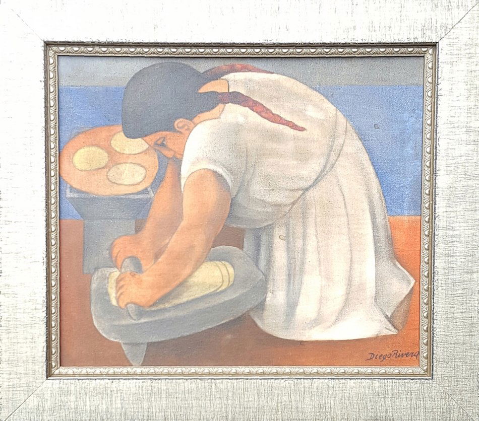 Diego Rivera-Masadora Tortilla-Oil On Canvas (Attrib.): Diego Rivera- oil on canvas-Dimensions: 15.5"h X 18"w With Frame: 20"h X 22.5"w