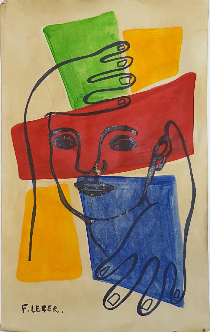 Fernand Leger-(attrib)-Water color on paper-Size: 14"h: Fernand Leger (attrib) Water color on paper size 14"h x 8".5w