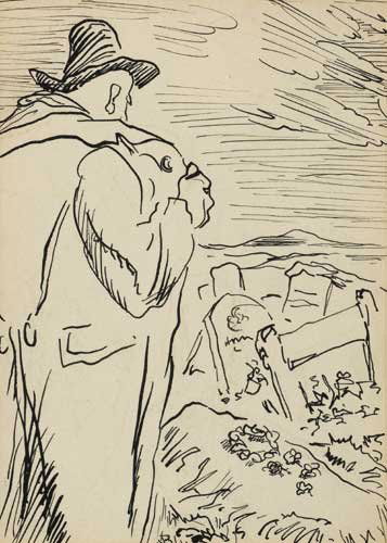 Jack Butler Yeats RHA (1871-1957): ILLUSTRATION, 'AND TO YOU ALSO', 1944, pen and ink, signed in monogram lower centre, 18 by 13cm., 7.25 by 5.25in. Provenance: Dawson Gallery, Dublin; Whence purchased by the present owner. Literature: