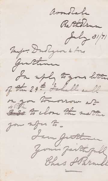 1871 (31 July) Charles Stewart Parnell letter