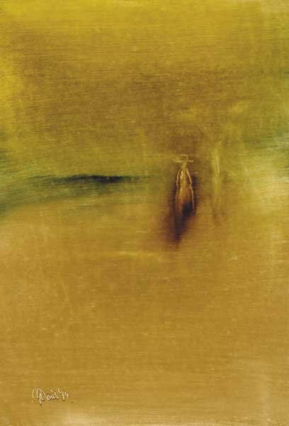 Gerald Davis (1938 - 2005): WITH THE EVENING COMING DOWN, 1974 mixed media on card signed and dated lower left; inscribed with title, date and artist's name on reverse 36 by 25cm., 14 by 10in. In 1974, The Barrenhill Gallery, Ba