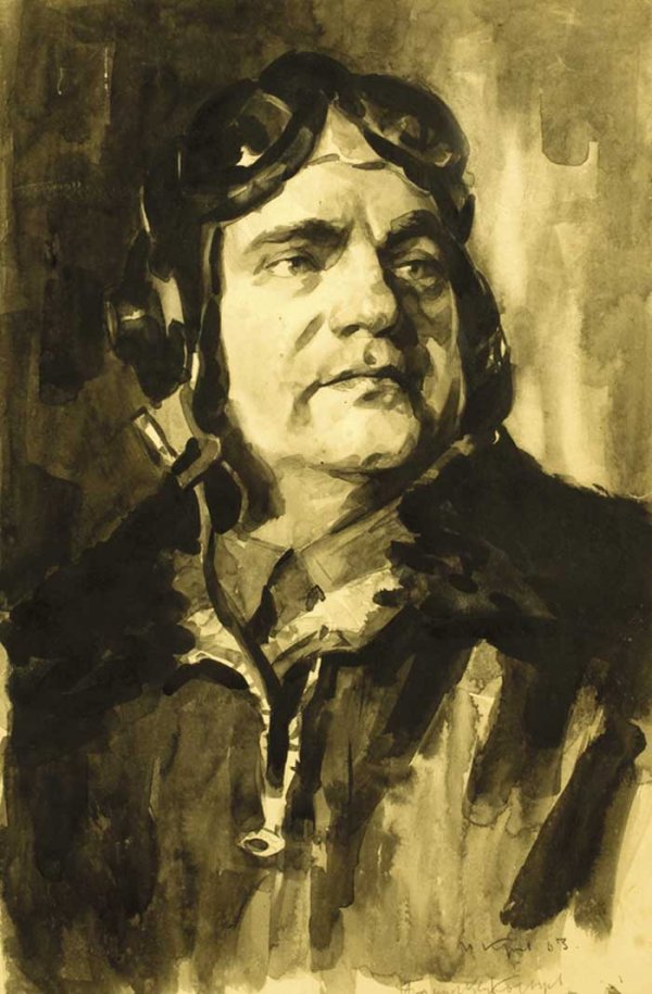 Ivan Aleksandrovich Krylov (b. 1917): Air Lieutenant Colonel Kozyrev watercolour signed lower right and inscribed verso and dated 1963 51 by 36cm., 20 by 14in.