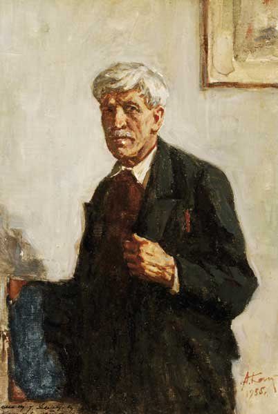 Ivan Nikolaevich Aristov (1917-1993): The Scholar oil on board signed lower right and dated 1955 25 by 18cm., 10 by 7in.
