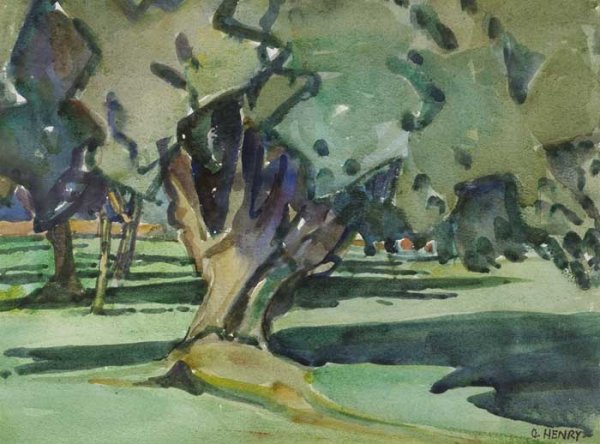 Olive Henry RUA (1902-1989): MORNING REFLECTIONS gouache and watercolour signed lower right; with inscribed gallery label on reverse 26 by 35cm., 10.2 5 by 13.7 5in. Provenance: Nicholas Gallery, Belfast; Private collection