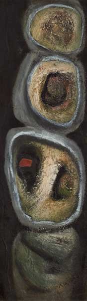 Robert Ryan: MONUMENT, c.1982 oil on board signed titled and dated on reverse; with David Hendriks Gallery label on reverse 64 by 20cm., 25 by 8in. Provenance: David Hendriks Gallery, Dublin; Private collection Ro