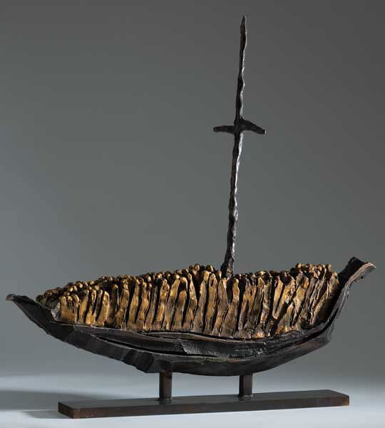 John Behan RHA (b.1938): PILGRIM SHIP, 2008bronze (unique)69 by 69 by 7.5cm, 27 by 27 by 3 in.Provenance:The Lavit Gallery, Cork; Private collectionExhibited:'An Exhibition of New Work by John Behan RHA and Michael Gemmell',