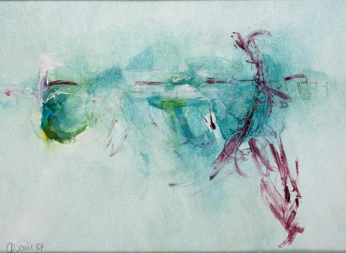 Gerald Davis (1938-2005): Title: BLOOM, 1987 Frame dimensions: 23.5 by 27.5in. (59.7 by 69.9cm) Size 10.50 by 15in. (26.7 by 38.1cm) Condition Excellent condition. Medium watercolour and gouache