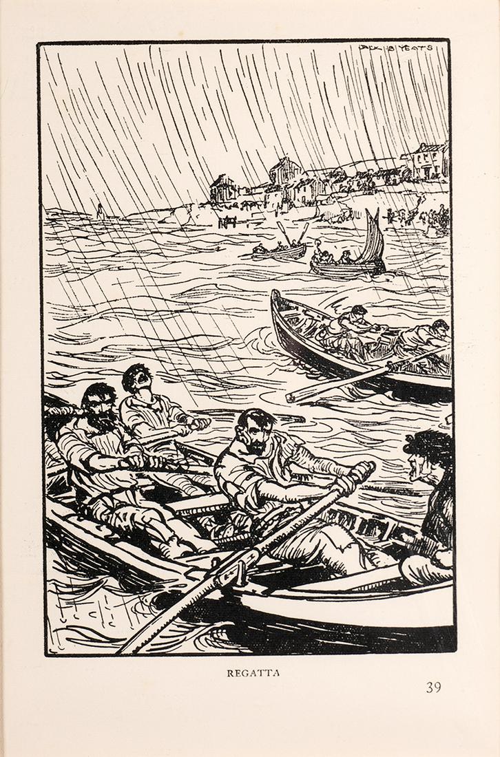 Jack Butler Yeats RHA (1871-1957): Title: REGATTA and THE OLD HUNTSMAN (A PAIR) Frame dimensions: 13 by 9.5in. (33 by 24.1cm) Size 5.75 by 4in. (14.6 by 10.2cm) Condition Excellent condition. Medium print;