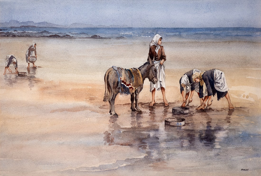 Eric Richard Sturgeon (1920-1999): Title: COCKLE GATHERERS Frame dimensions: 29.25 by 40.75in. (74.3 by 103.5cm) Size 18 by 30in. (45.7 by 76.2cm) Condition This work appears to be in very good condition. There is some ripp