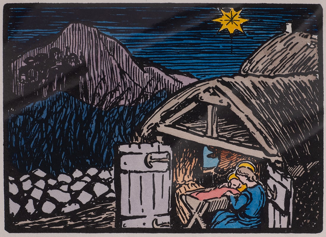 Jack Butler Yeats RHA (1871-1957): Title: THE CRIB Size 4 by 5.50in. (10.2 by 14cm) Medium hand-coloured Cuala Press print; (unframed) Signature signed in monogram upper right; bearing Cuala Press Certificate on revers