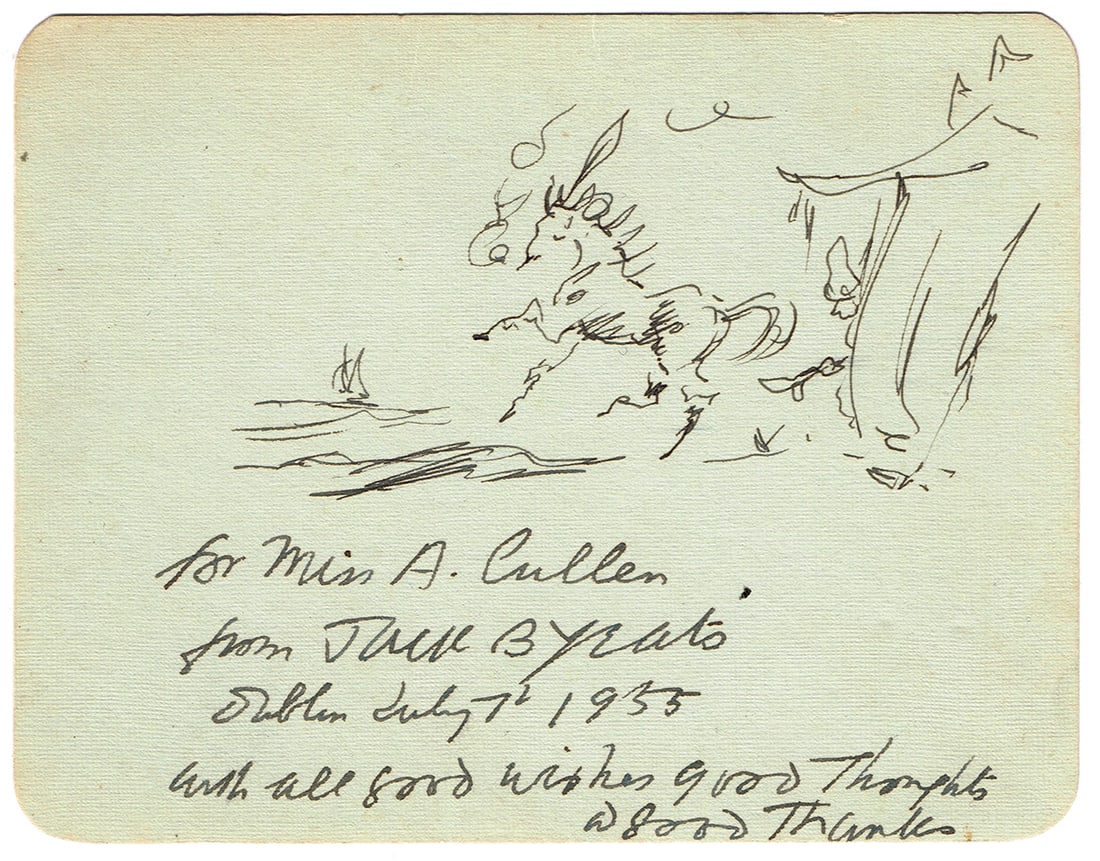 Jack Butler Yeats RHA (1871-1957): Title: CIRCUS HORSE, 1955 Size 3.50 by 4.50in. (8.9 by 11.4cm) Medium ink; (unframed) Signature signed, dated and dedicated lower centre
