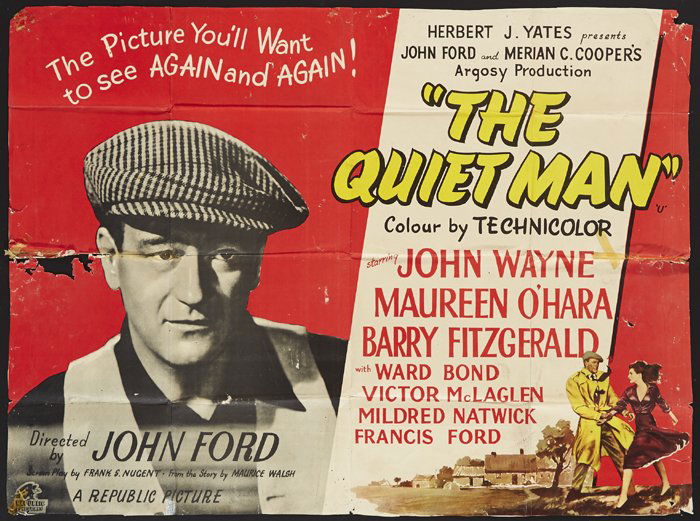 The Quiet Man: 1952. Starring John Wayne, Maureen O'Hara and Barry Fitzgerald. Filmed in Cong Co. Mayo, the film has achieved cult status. It won 2 Oscars including Best Director to John Ford.27.5 by 37in., 68.75 by