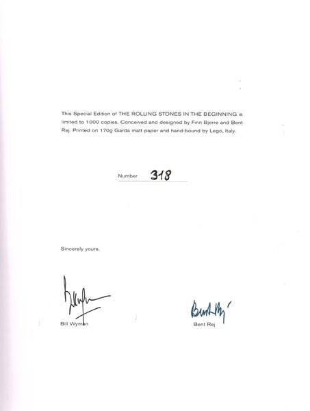 The Rolling Stones. In The Beginning photograph: Two volumes in slip case, numbered 318 of 2,000, signed by Bent Rej and Bill Wyman. Rare.