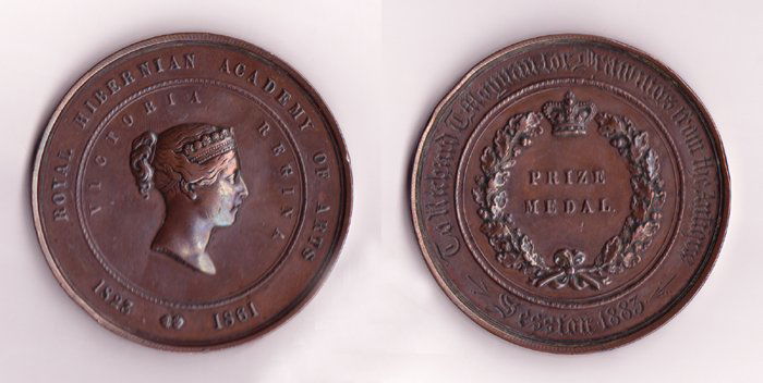 Richard Thomas Moynan RHA (1856-1906): RHA BRONZE PRIZE MEDAL TO RICHARD T. MOYNAN [FOR DRAWING FROM THE ANTIQUE], 1883 engraved with artist's name and date As a student of the RHA, Dublin born Moynan was awarded both a silver and a bronze