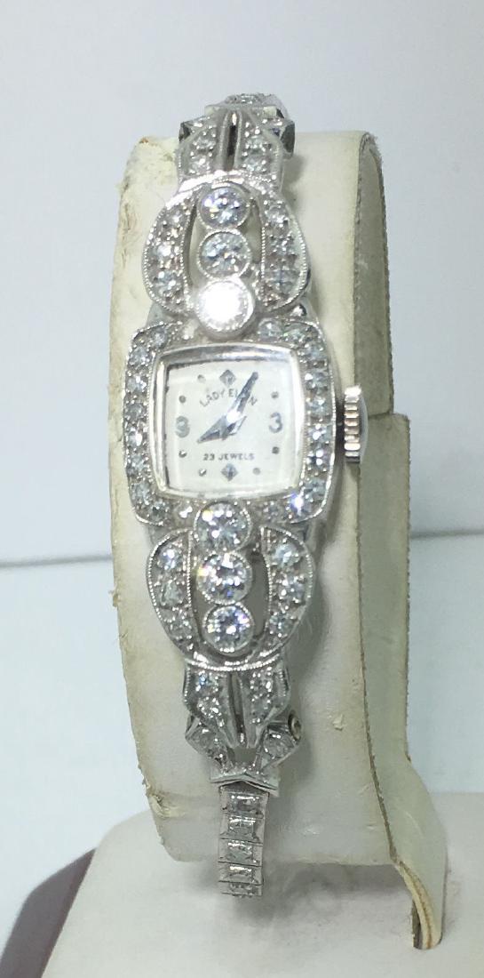 Vintage Lady Elgin Platinum & 14k Diamond Watch 2.00 ct